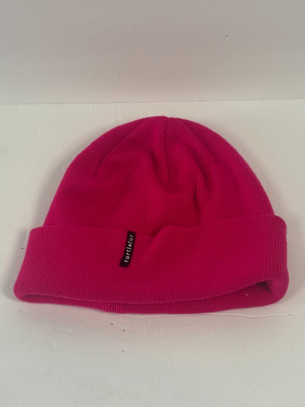 Turtle Fur Fuchsia Hot Pink Cuffed Winter Knit Beanie Ski Hat Logo